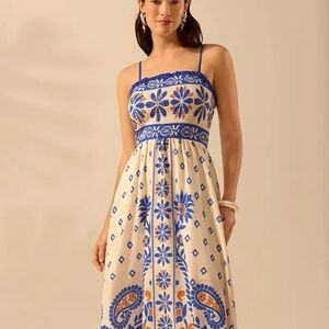 Blue and Orange Spaghetti Strap Sundress